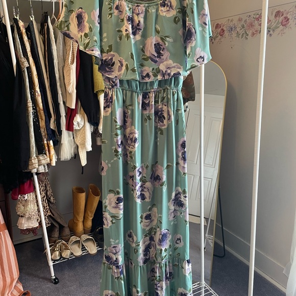 Altar'd State Dresses & Skirts - Floral Maxi Dress in Green and Purple
